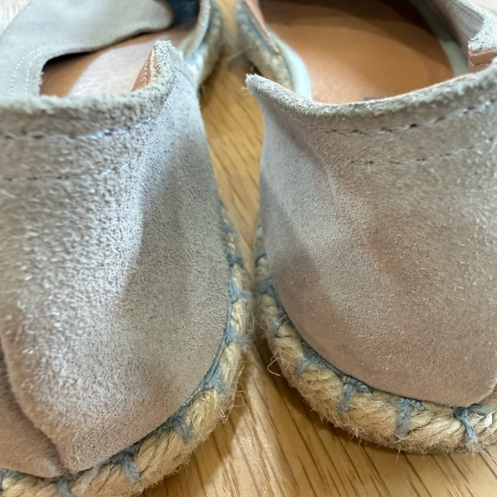Suede Open-Toe Espadrille Flats in Taupe